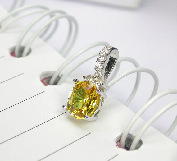 2.55 Ct Natural Yellow Sapphire Pendant Sterling Silver.