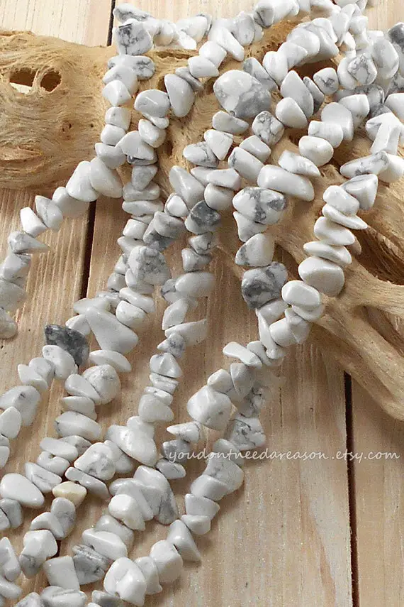 30" Strand Of Natural Howlite Chip Beads | Natural White Gemstone Chips | Approximate Size Of Chips 3-4x3-8x4-5mm