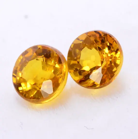 4.50 Mm Certified Natural Yellow Sapphire Round Cut Pair 1.19 Cts Faceted Lustrous Loose Gemstones