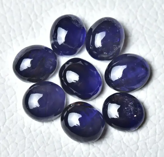 4 Pieces Natural Iolite Cabochons Lot 8.5x10mm Oval Shape Genuine Blue Iolite Cabs Gems Loose Cabochon Gemstones Smooth Stones Cab C-5073