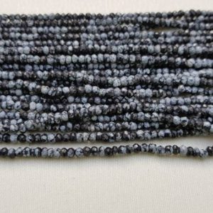 Shop Snowflake Obsidian Rondelle Beads! 4 strands of Snowflake Obsidian rondelle faceted beads 3.5-4mm 13" each | Natural genuine rondelle Snowflake Obsidian beads for beading and jewelry making.  #jewelry #beads #beadedjewelry #diyjewelry #jewelrymaking #beadstore #beading #affiliate #ad