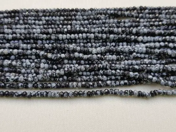 4 Strands Of Snowflake Obsidian Rondelle Faceted Beads 3.5-4mm 13" Each