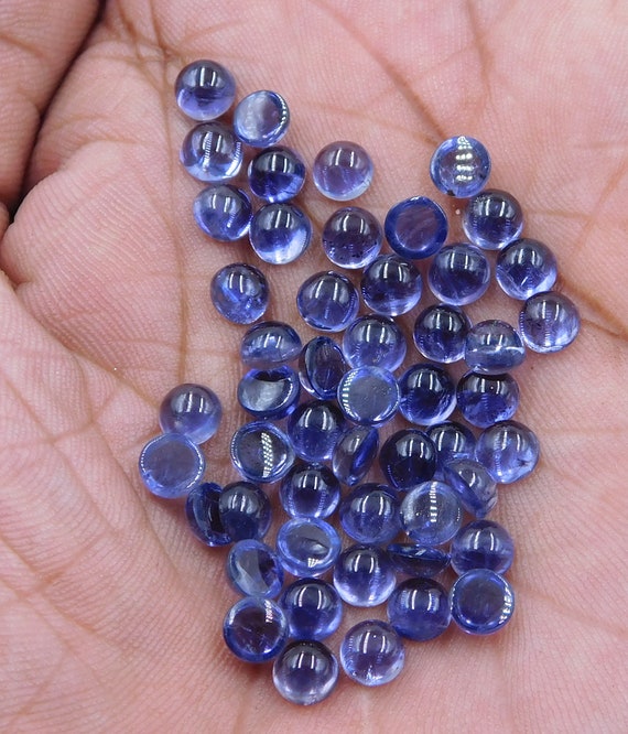 6 Mm Natural Iolite Round Cab Loose Gemstone, Iolite Round Cab Stone, Handmade Round Iolite Cab Stone For Jewelry Making P-877