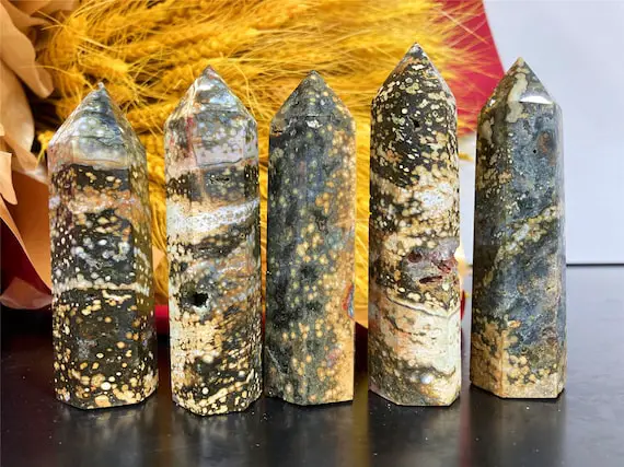 70g+ Natural Ocean Jasper Obelisk,ocean Jasper Tower,quartz Crystal Wand Point,mineral Specimen,reiki Healing,crystal Gifts,energy Crystal