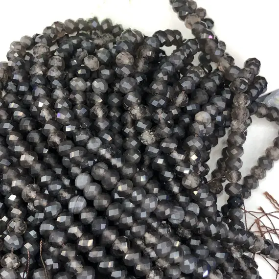 8x6mm Black Obsidian Rondelle Faceted Beads , 15.5 Inch Strand,approx 70beads
