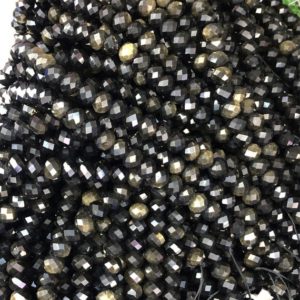 Shop Golden Obsidian Beads! 8x6mm Golden Obsidian Rondelle Faceted Beads , 15.5 Inch Strand,Approx 70Beads | Natural genuine rondelle Golden Obsidian beads for beading and jewelry making.  #jewelry #beads #beadedjewelry #diyjewelry #jewelrymaking #beadstore #beading #affiliate #ad
