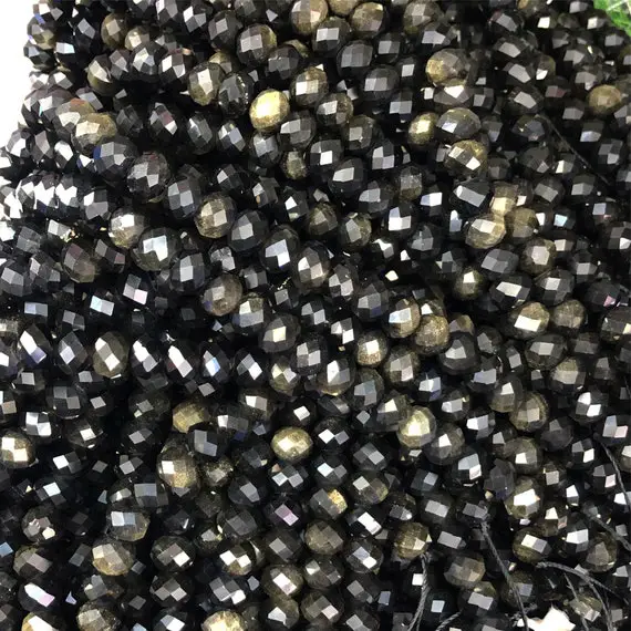 4x6mm Golden Obsidian Rondelle Faceted Beads , 15.5 Inch Strand,approx 70beads