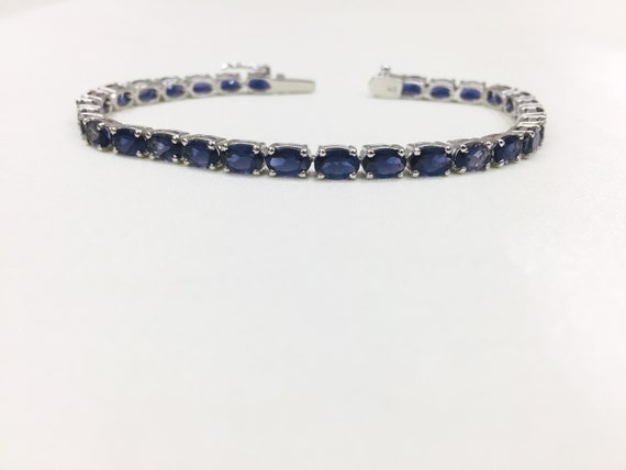 925 Silver Bracelet- Natural Iolite Bracelet- September Birthstone- Statement Bracelet- Tennis Bracelet- Bezel Bracelet- Wedding Gift