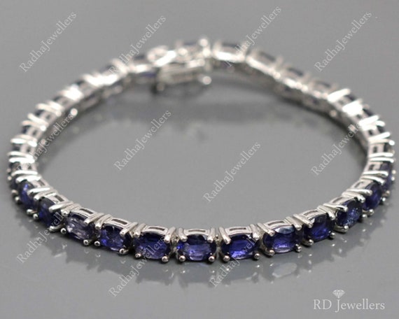 925 Sterling Silver, Natural Iolite Bracelet, Iolite Tennis Bracelet, Iolite Jewelry, December Birthstone, Women Bracelet, Gift For Her