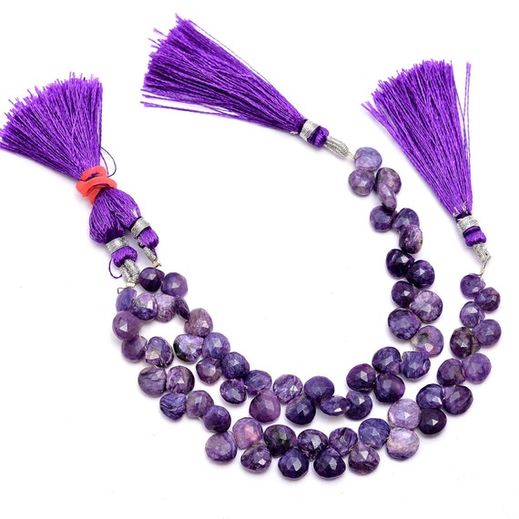 Aaa+ Charoite Gemstone 7mm-8mm Faceted Heart Briolette Beads | 5inch Strand | Purple Charoite Semi Precious Gemstone Loose Briolettes