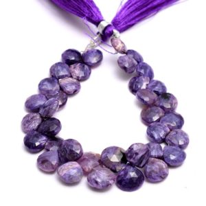 Shop Charoite Faceted Beads! AAA+ Charoite Gemstone 9mm-11mm Faceted Heart Briolette Beads | 6inch Strand | Purple Charoite Semi Precious Gemstone Loose Briolette Beads | Natural genuine faceted Charoite beads for beading and jewelry making.  #jewelry #beads #beadedjewelry #diyjewelry #jewelrymaking #beadstore #beading #affiliate #ad