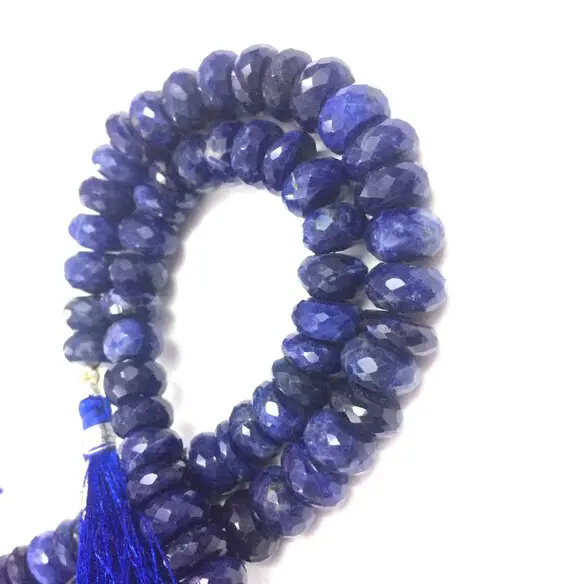 Blue Sodalite Faceted Rondelle Beads 7-8mm Natural Sodalite Rondelle Beads Loose Gemstone 8" Strand