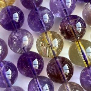 Shop Ametrine Round Beads! AAA Natural ametrine stone bead. 6mm 8mm 9mm 10mm 12mm round. Beautiful natural honey yellow purple color ametrine gemstone, 15.5" & 7.5" | Natural genuine round Ametrine beads for beading and jewelry making.  #jewelry #beads #beadedjewelry #diyjewelry #jewelrymaking #beadstore #beading #affiliate #ad