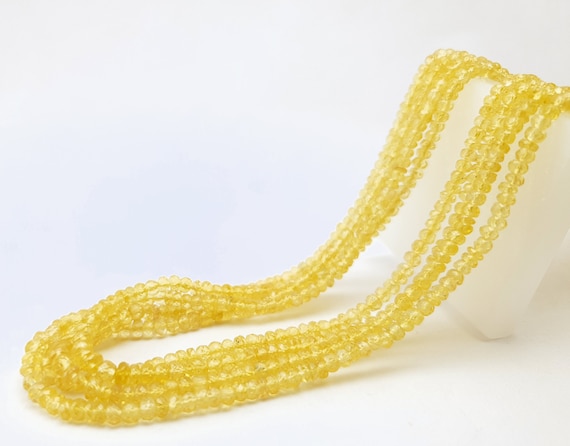 Aaa Natural Yellow Sapphire Beads For Jewelry, Real Yellow Sapphire Necklace, Faceted Yellow Sapphire Rondelle Bracelet, Yellow Crystal Bead