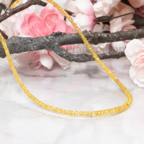 Aaa Quality Yellow Sapphire Necklace, Rondelle Necklace, Sapphire Necklace, Beaded Necklace, Handmade Necklace, Party Necklace