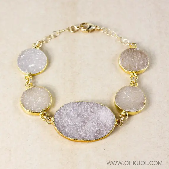 50% Off Sale - Lilac Natural Agate Druzy Bracelet, Choose Your Stone And Setting, Agate Geode Slice