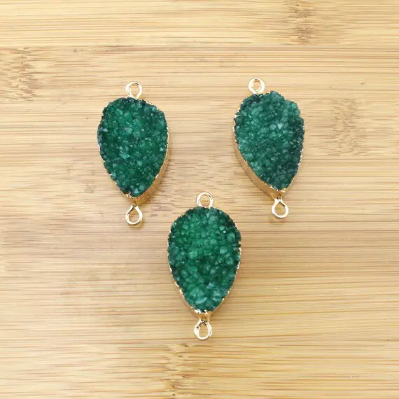 Green Agate Stone Connector Charms With Gold Plated Edge, Druzzy Agate Lace Slice Pendant Charm,gemstone Necklace Connector Charms-tr117