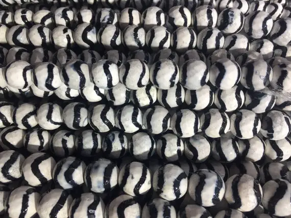 Black And White Zebra Dzi Agate Bead - Faceted Hand Paste Tibetan Agate Beads - Agate Beads Wholesale - 10mm Dzi Agate Beads -15inch