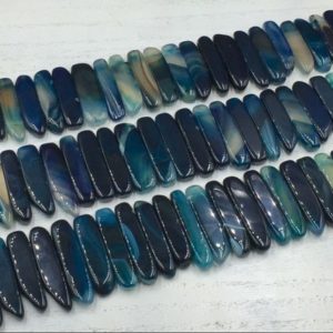 Polished Dark Blue Agate Slice Beads Stick beads Graduated Top Drilled Natural Agate Gemstone Slice Stick beads 15.5" full strand | Natural genuine other-shape Gemstone beads for beading and jewelry making.  #jewelry #beads #beadedjewelry #diyjewelry #jewelrymaking #beadstore #beading #affiliate #ad