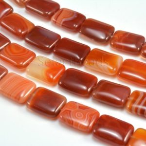 Shop Agate Beads! red banded agate beads – puffy rectangle gemstone beads – red and white stone beads –  natural agate beads – rectangle beads -15 inch | Natural genuine beads Agate beads for beading and jewelry making.  #jewelry #beads #beadedjewelry #diyjewelry #jewelrymaking #beadstore #beading #affiliate #ad