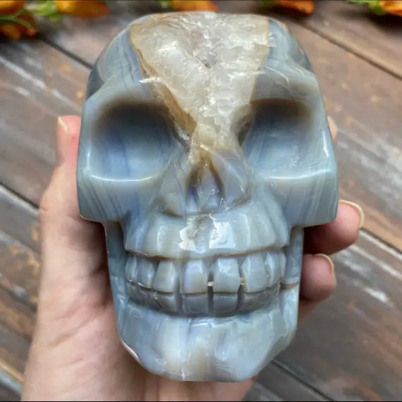Agate Geode Crystal Skull - 4”