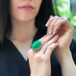 Shop Agate Rings! Big Green Ring, Natural Green Agate, Vintage Ring, Statement Ring, Green Agate Ring, Heavy Ring, Large Ring, Smith Ring, Solid Silver Ring | Natural genuine Agate rings, simple unique handcrafted gemstone rings. #rings #jewelry #shopping #gift #handmade #fashion #style #affiliate #ad