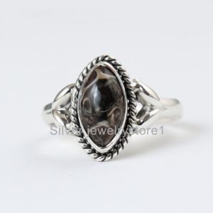 Shop Agate Rings! Turritella Ring, 925 Sterling Silver Ring, Turritella Agate Ring, Handmade Marquise Gemstone Ring, Silver Ring, Designer Ring | Natural genuine Agate rings, simple unique handcrafted gemstone rings. #rings #jewelry #shopping #gift #handmade #fashion #style #affiliate #ad