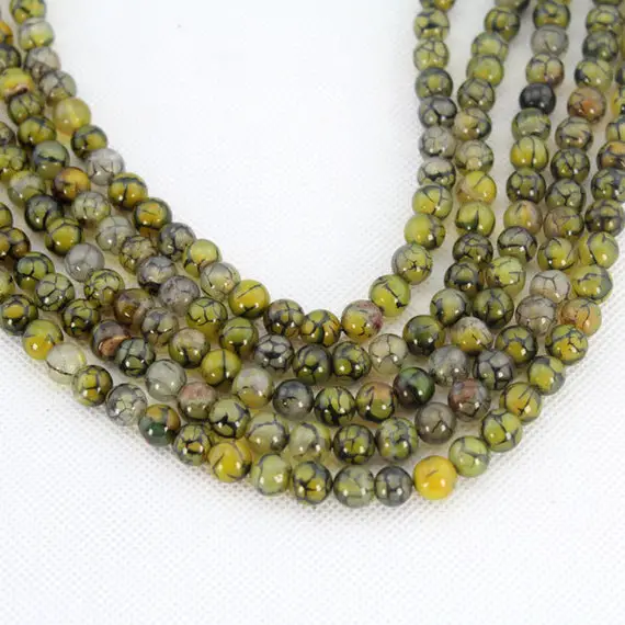 4/6/8/10/12mm Striped Yellow Agate Beads, Dragon Veins Agate,  Smooth Round Gemstone Beads For Diy Jewelry, Full Strand---15inches---stn0087
