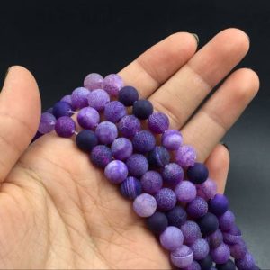 Matte Agate Beads Purple Agate Beads Round Agate Beads Gemstone Beads Frosted Agate Beads Supplies 6/8/10mm Jewelry making 15.5" strand