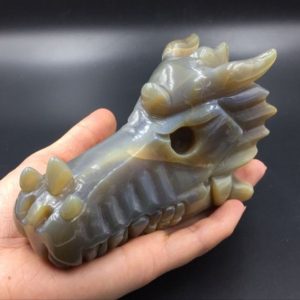 5" Large Gray Agate Dragon Skull Hand Carved Crystal Dragon Skull Sculpture Crafts Decor Dragon head Dragon carving SK-DR | Natural genuine stones & crystals in various shapes & sizes. Buy raw cut, tumbled, or polished gemstones for making jewelry or crystal healing energy vibration raising reiki stones. #crystals #gemstones #crystalhealing #crystalsandgemstones #energyhealing #affiliate #ad