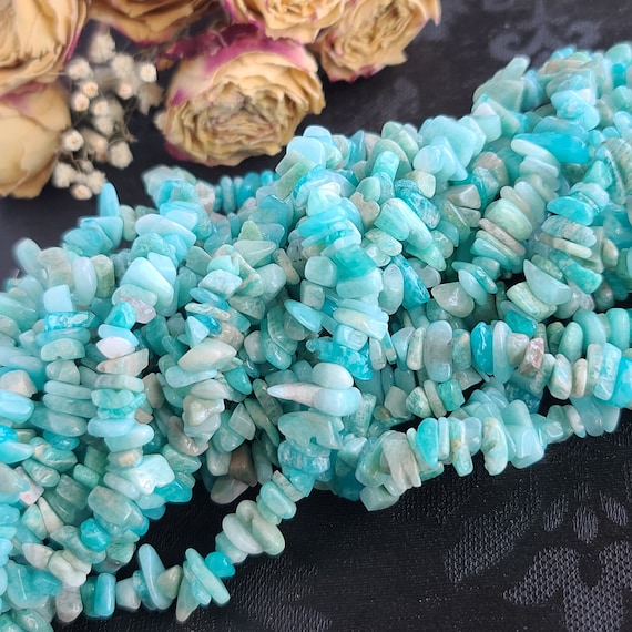 A+ Amazonite Crystal Chip Bead Strand, 5 - 8 Mm Tumbled Nugget Beads With 1mm Hole