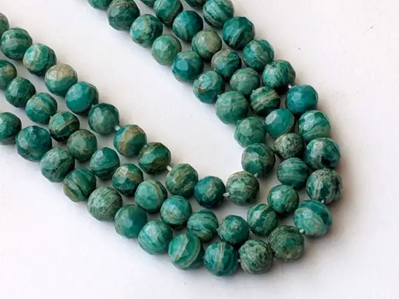 6-7mm Russian Amazonite Faceted Bead, Natural Russian Amazonite Faceted Round Balls, Russian Amazonite Bead For Jewelry (4in To 8in Option)