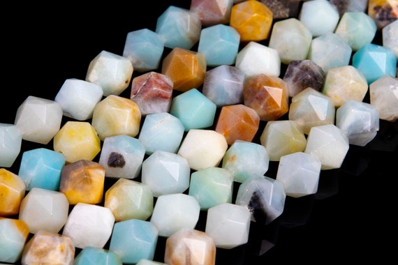 Genuine Natural Multicolor Amazonite Loose Beads Grade Star Cut Faceted Shape 5-6mm 7-8mm 9-10mm