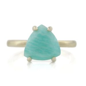 Shop Amazonite Rings! Trilliant Amazonite Ring · White Gold Vermeil Ring · Engraved Ring · Personalized Ring Gifts  · Gemstone Rings For Women | Natural genuine Amazonite rings, simple unique handcrafted gemstone rings. #rings #jewelry #shopping #gift #handmade #fashion #style #affiliate #ad