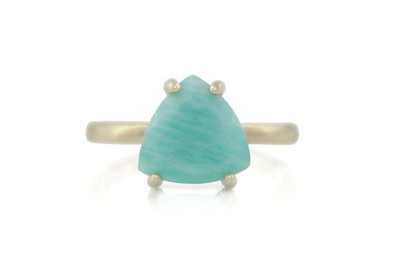 Trilliant Amazonite Ring · White Gold Vermeil Ring · Engraved Ring · Personalized Ring Gifts  · Gemstone Rings For Women