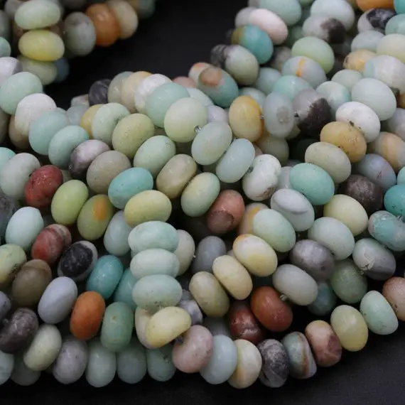 Matte Amazonite Rondelle 6mm X 4mm  8mm X 5mm Beads Natural Multi Color Natural Amazonite Matte Rondelles 6mm 8mm Beads 16" Strand