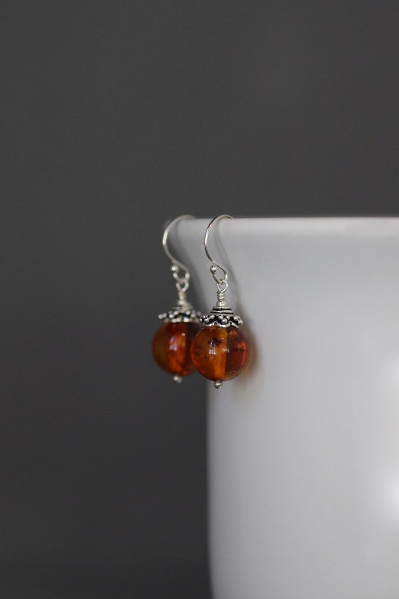 Orange Gemstone Earrings - Bali Silver Earrings - Gemstone Dangle Earrings - Statement Jewelry - Beaded Earrings