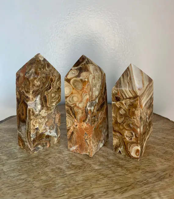 Amber Flower Agate Crystal Polished Carved Mineral Tower Obelisks ( You Choose )