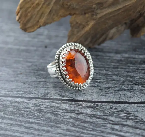 Handcrafted Sterling Silver Baltic Amber Ring - Size 7 3/4