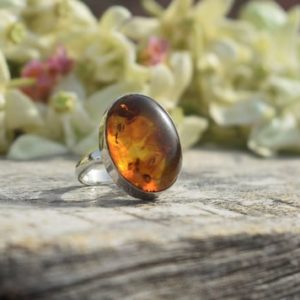 Natural Amber Ring, 925 Sterling Silver Ring, Oval Gemstone Ring, Simple Band Ring, Fire Gemstone, Statement Ring, Gift For Mom Sis, Sale | Natural genuine Amber rings, simple unique handcrafted gemstone rings. #rings #jewelry #shopping #gift #handmade #fashion #style #affiliate #ad