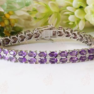 Shop Amethyst Bracelets! Silver Bracelet, Oval Natural Amethyst Bracelet For Birthday Gift, Antique Double Row Bracelet With GB Lock, Silver Ready To Ship Jewelry… | Natural genuine Amethyst bracelets. Buy crystal jewelry, handmade handcrafted artisan jewelry for women.  Unique handmade gift ideas. #jewelry #beadedbracelets #beadedjewelry #gift #shopping #handmadejewelry #fashion #style #product #bracelets #affiliate #ad
