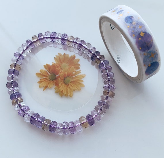 Ametrine Bracelet | Faceted Bracelet | Natural Crystal Bracelet | Puffed Oval Beads | Beaded Bracelet | Womens Gift