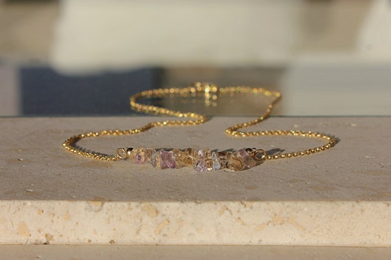 Ametrine Necklace, Ametrine Beads Choker, Gemstone Golden Necklace, Ametrine Chips Necklace In Gold, Gemstone Necklace For Her, Bar Necklace