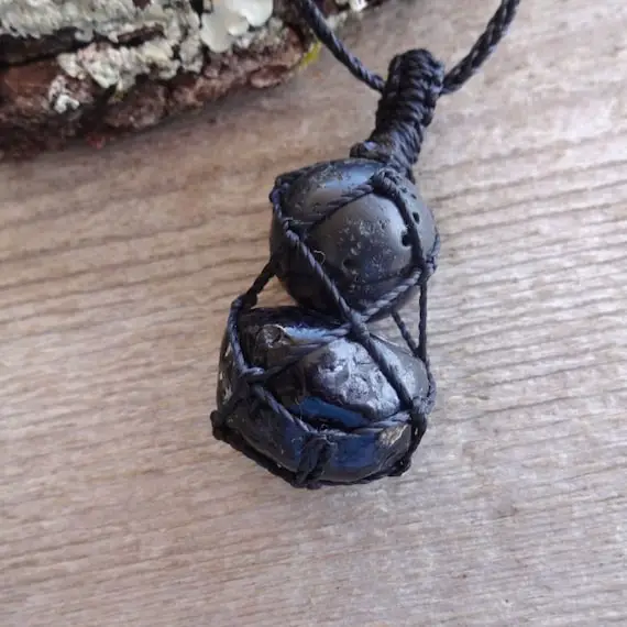 Black Lava And Apache Tears Macrame Necklace For Men, Protection Jewelry, Healing Stones And Crystal Jewelry, Gift For Dad, Husband, Him