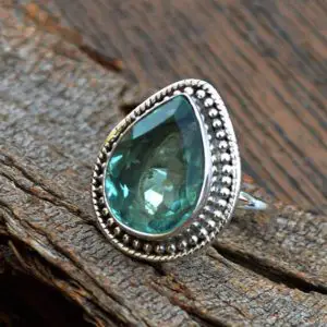 Designer Apatite Ring -Green Apatite Quartz Ring – Designer Bezel Work Statement Ring -925 Sterling Silver Ring- Yellow Gold Gift Ring | Natural genuine Gemstone rings, simple unique handcrafted gemstone rings. #rings #jewelry #shopping #gift #handmade #fashion #style #affiliate #ad