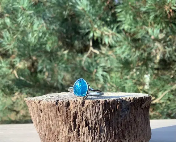 Gemstone Silver Ring, Raw Blue Apatite, Something Blue Bridal Jewellery, Gift For Her