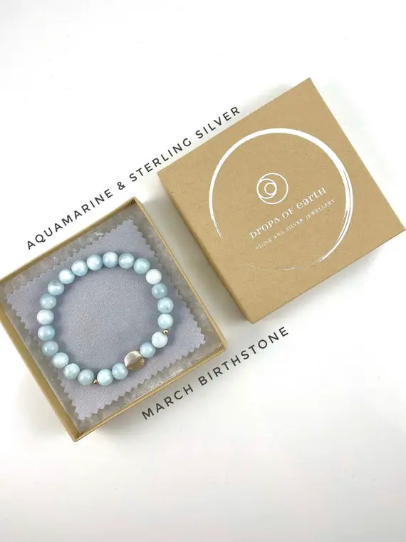 Aquamarine Bracelet Sterling Silver, March Birthstone, Natural Gemstone