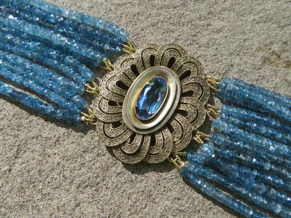 Theodor Fahrner Jewelry, Repurposed Fahrner Brooch, Multi Strand Aquamarine Bracelet