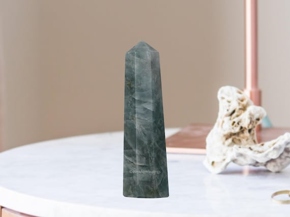 Aquamarine Crystal Tower, Crystal Obelisk Point, Crystal Wand, Polished Healing Crystals For Home Decor (free Velvet Pouch)