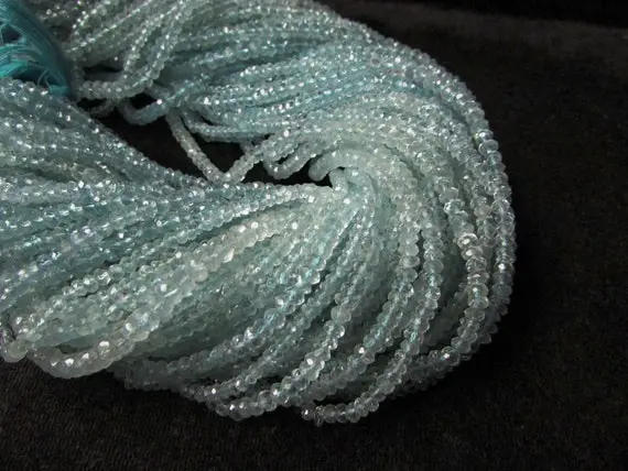 3.5mm Aquamarine Rondelle Beads Faceted Gemstone, Aquamarine Beads Rondelle Faceted Gemstone, 13.5" Strand Aquamarine Faceted Beads Gemstone